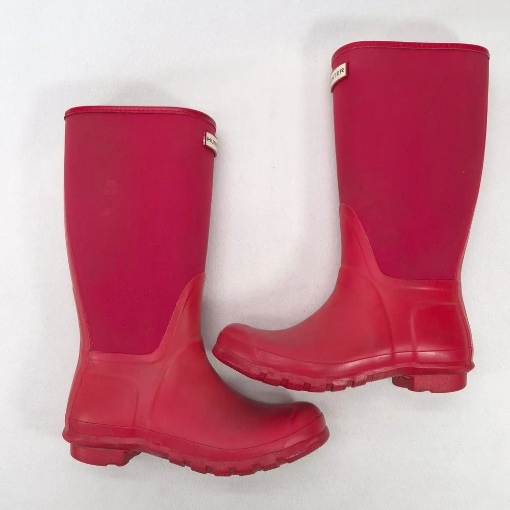 Hunter Arlen Red Rubber Neoprene Tall Rain Boot Women's Size 8
